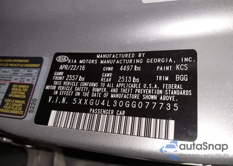 2016 Kia Optima Ex from USA, damaged, VIN 5XXGU4L30GG077735